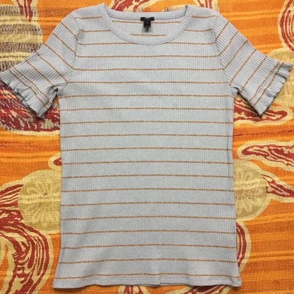 J. Crew Tops - J Crew Black Label Ruffle Top Ribbed Striped